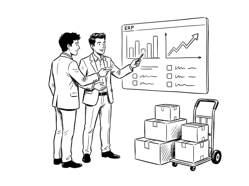 Ink illustration — ERP dashboard